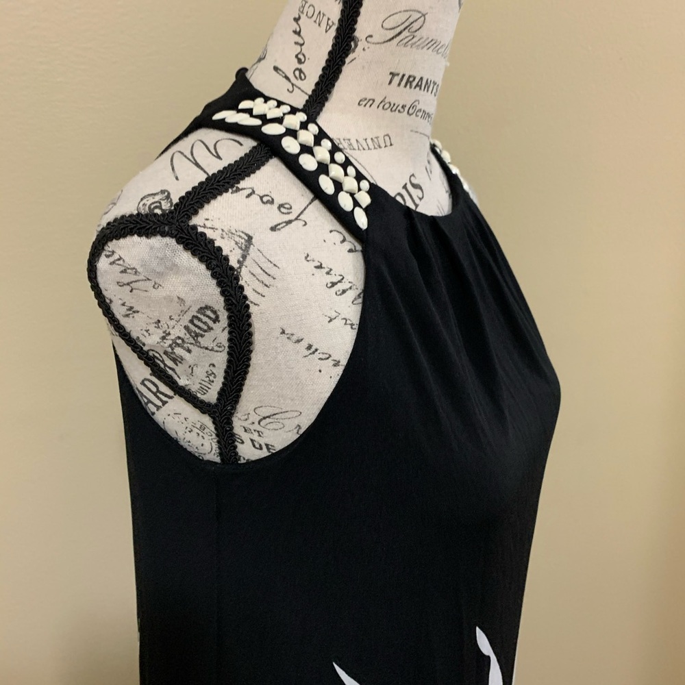 London Times Black & White Leaf Print Halter Dress - Picture 5 of 12